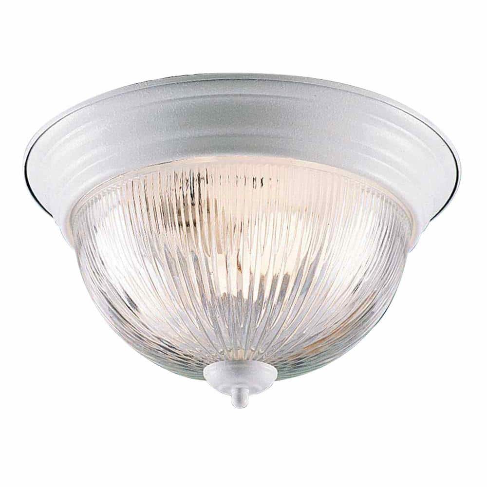 11 in. 2-Light White Indoor Flush Mount with Clear Prismatic Glass Bowl price history on PriceWatchPro