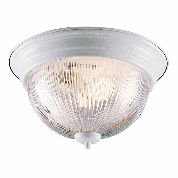 11 in. 2-Light White Indoor Flush Mount with Clear Prismatic Glass Bowl