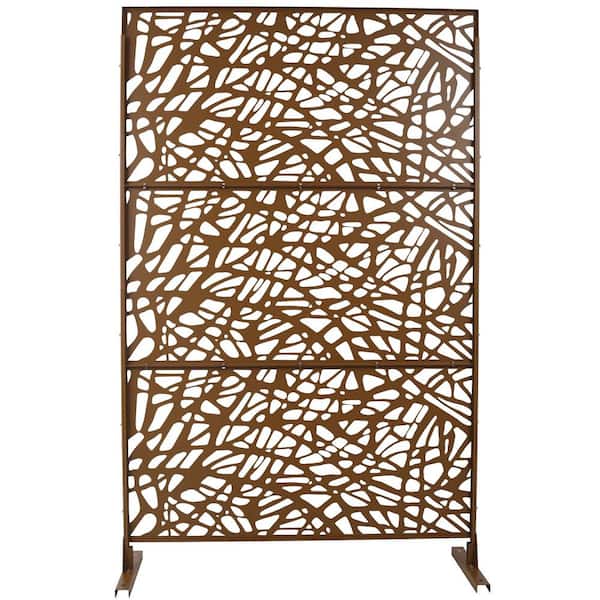 76 in. H x 48 in. W Brown Steel Privacy Fence Screen for Garden