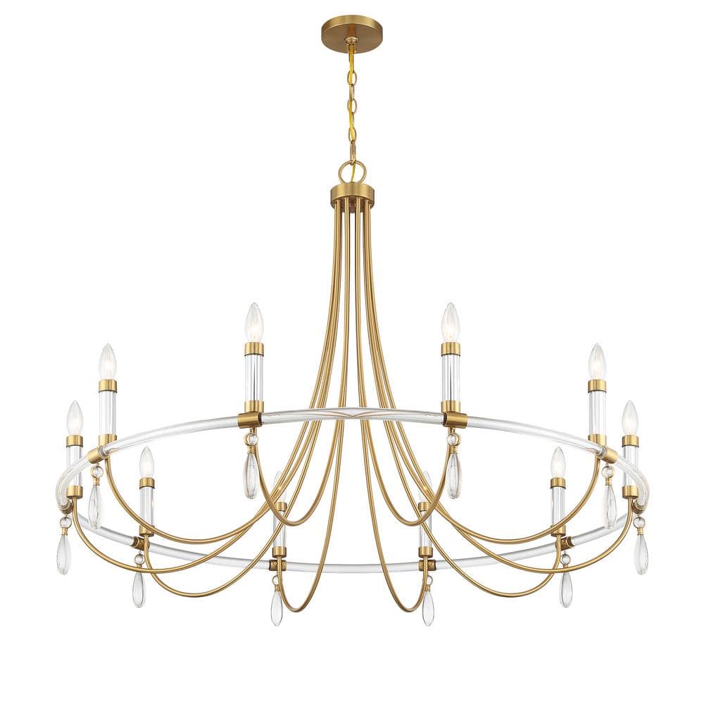 Mayfair 10-Light Warm Brass and Chrome Crystal Chandelier