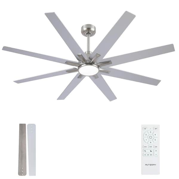 62 in. W 8-Blade Downrod Mount Ceiling Fans in Nickel with Dimmable Color and Remote, 6 Speeds Quiet Reversible DC