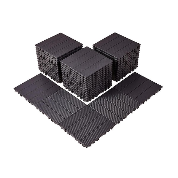 Interlocking Deck Tiles 11.6 in. x11.6 in. 54 sq. ft. Plastic Waterproof Outdoor Flooring Composite Dark Brown (54-Pack)