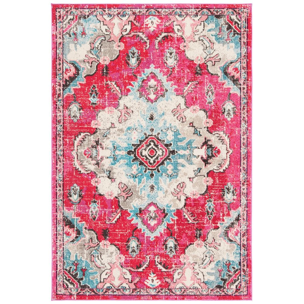 SAFAVIEH Madison Elinor Traditional Distressed Area Rug  Fuchsia/Light Blue  8  x 10