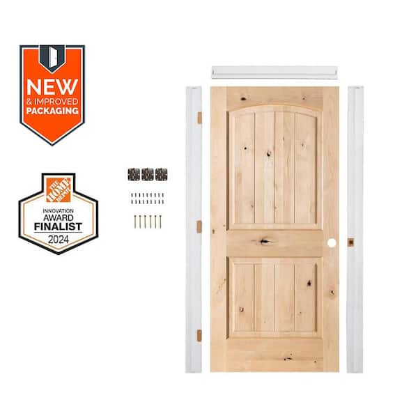 Assembly Required 30 in. x 80 in. Knotty Alder Left-Hand Unfinished V-Groove Wood Interior Door Kit w/Separate Jamb