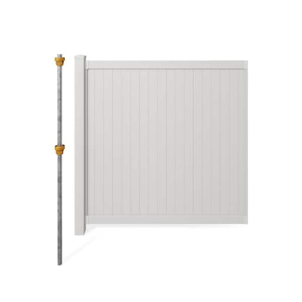 6 ft. H x 6 ft. W No Dig Cambridge Flat Top White Vinyl Privacy Fence Panel with Post and Anchor