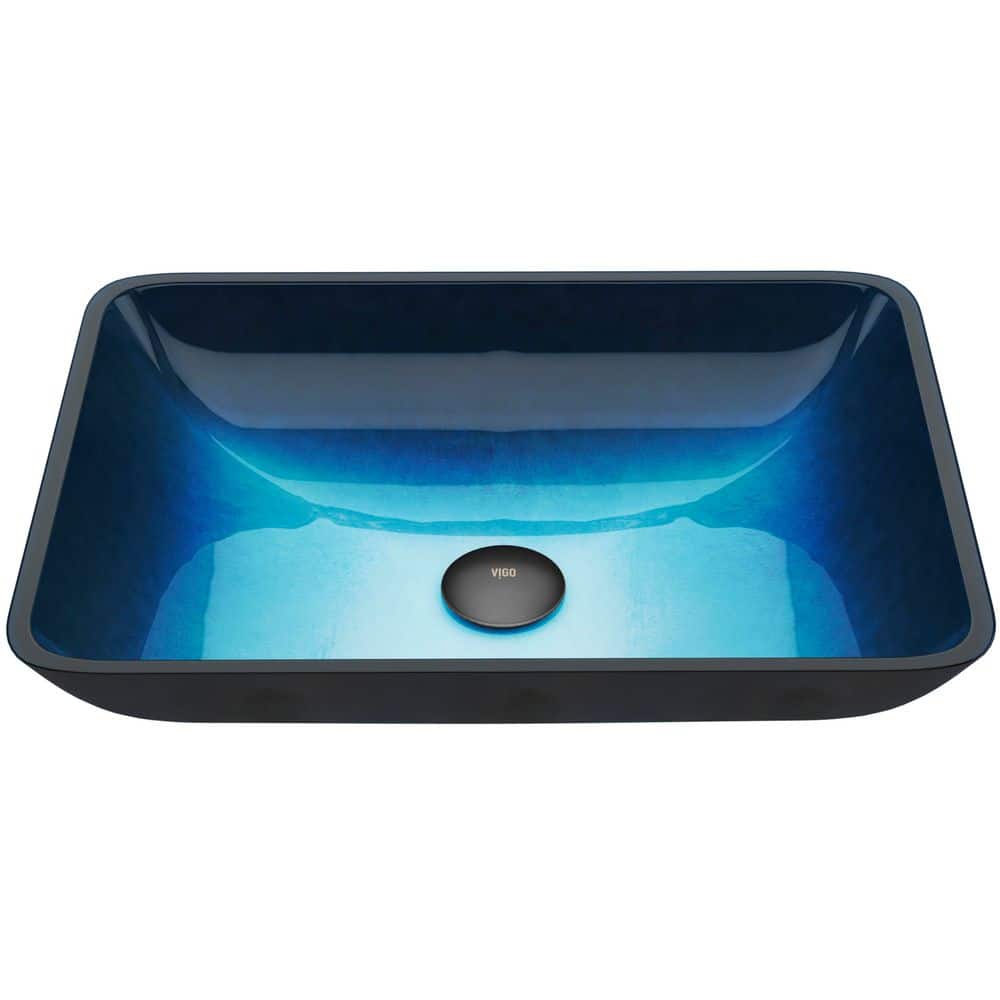 VIGO Donatello Turquoise Blue Glass 18 in. L x 13 in. W x 4 in. H Rectangular Vessel Bathroom Sink