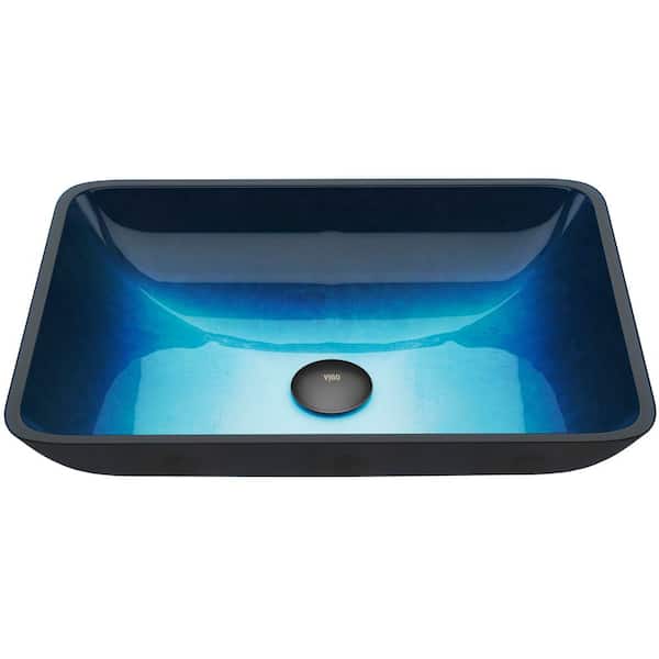 VIGO Donatello Turquoise Blue Glass 18 in. L x 13 in. W x 4 in. H