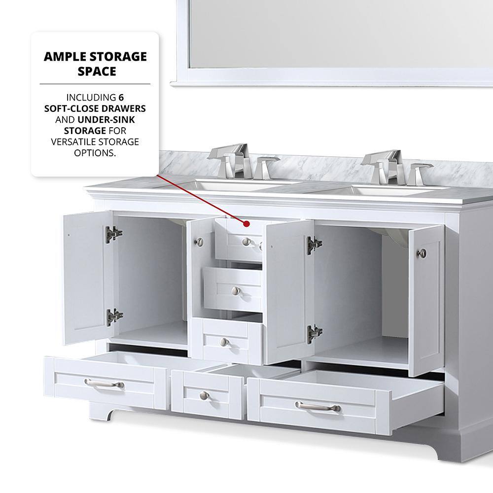 Dukes 60-Inch White Double Freestanding Vanity with Nickel Hardware