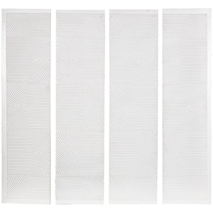 Wooden White Handmade Carved Panel Geometric Wall Art with Looped Sand Art Design (Set of 4)