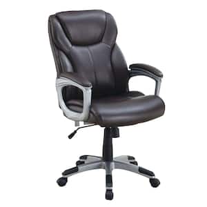 Brown and Silver Leatherette Office Chair with Adjustable Height and Casters