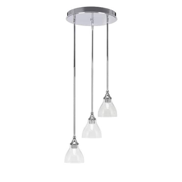 Unbranded Villa 60-Watt 15.25 in. 3 Light Chrome Stem Pendant Light with 6.25 in. Clear Bubble Glass Shade, No bulbs included