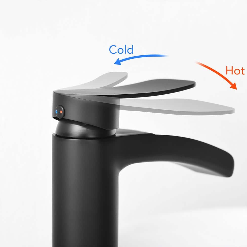 Matte Black Tall Single Handle Bathroom Faucet with Pop-Up Drain