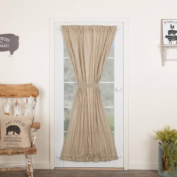 VHC BRANDS Sawyer Mill Ticking Stripe 40 in. W x 72 in. L Light Filtering Rod Pocket French Door Window Panel in Creme Charcoal