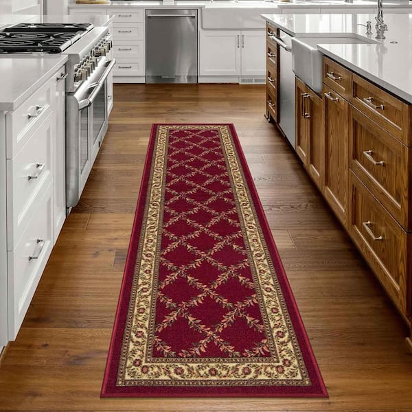 House Collection Non-Slip Rubberback Trellis Design 2x7 Indoor Runner Rug, 1 ft. 10 in. x 7 ft., Red Trellis