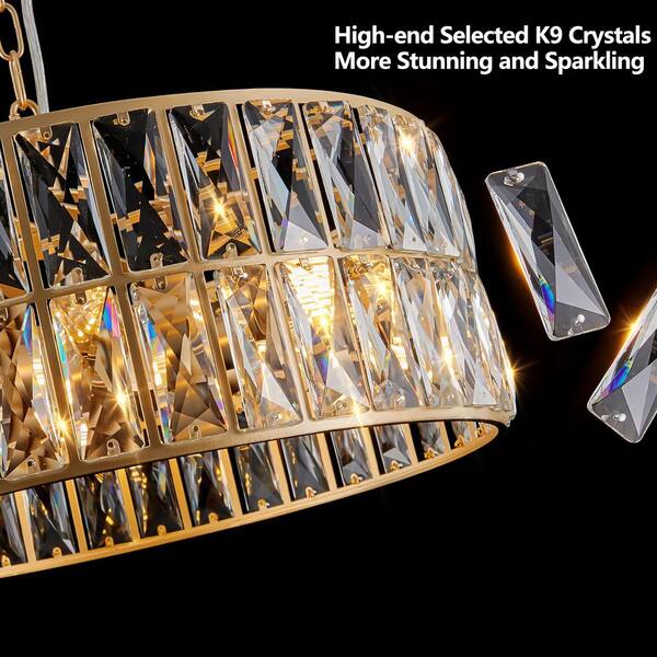 Jushua 18 in. 6-Light Gold Crystal Drum Chandelier Pendant