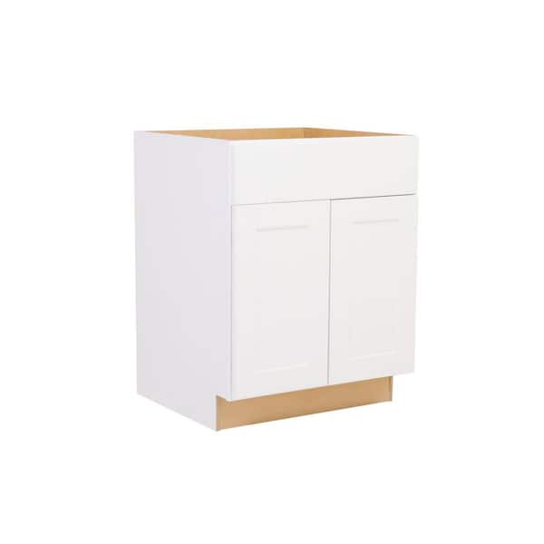 Shaker 27 in. W x 24 in. D x 34.5 in. H Assembled Base Kitchen Cabinet in Satin White