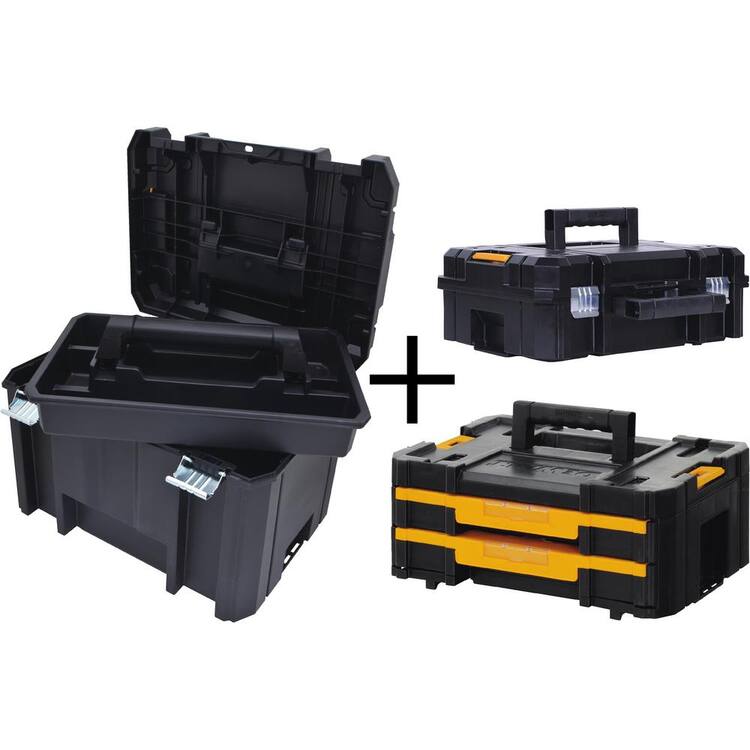 DEWALT TSTAK VI 17 in. Deep Tool Box, TSTAK II Flat Top Tool Case and TSTAK IV 18-Compartment Small Parts Organizer