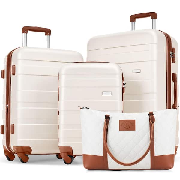 Merax Lightweight Durable 4 Bags 4-Piece Ivory Brown ABS Hardshell