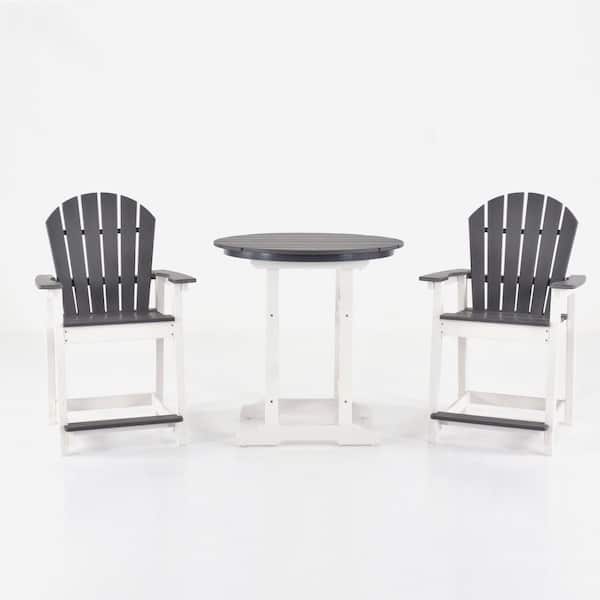 Zeus & Ruta 3 Pieces Wood Round Outdoor Bistro Set, All Weather Bar Stool Chair and Table for Backyard Garden