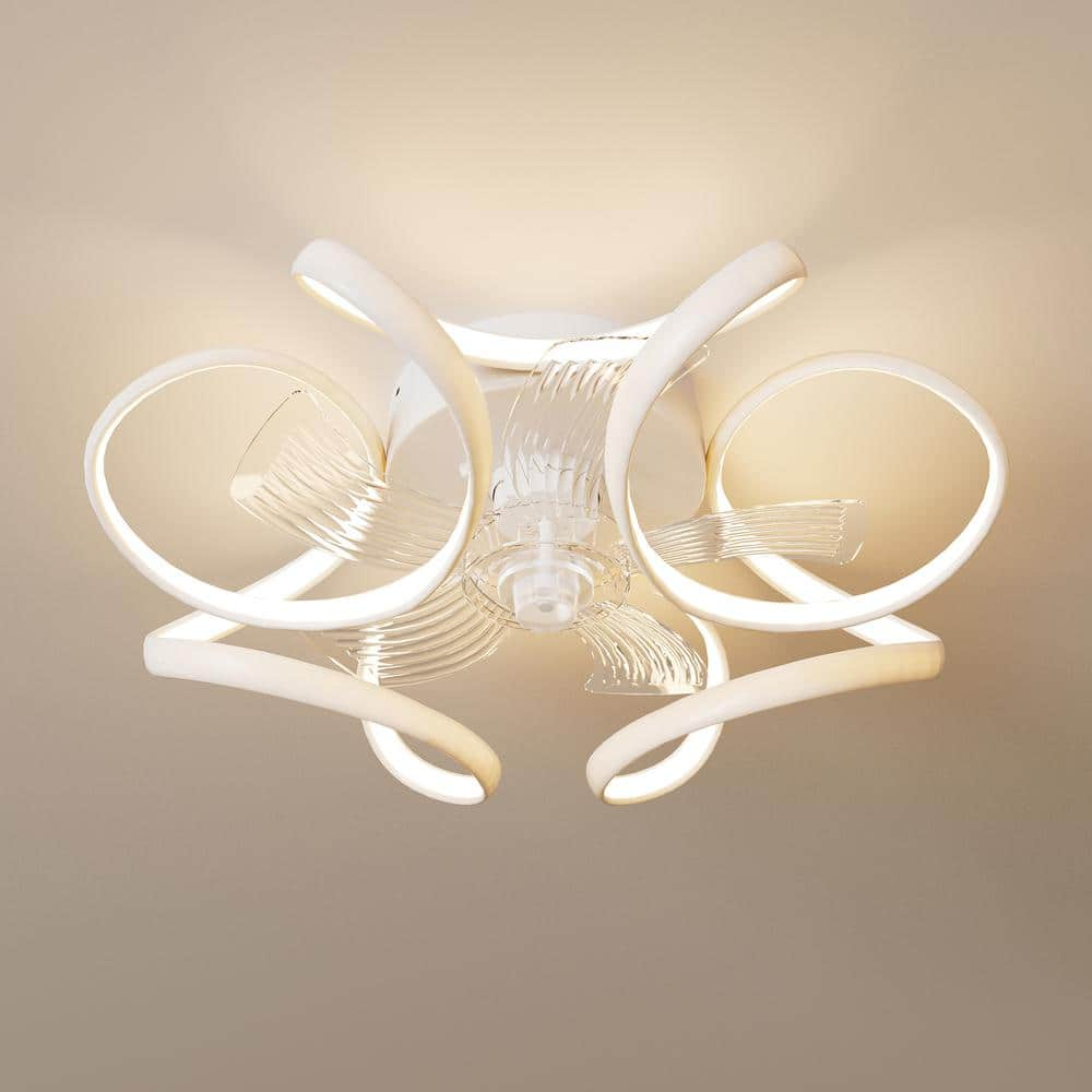 Indoor White 4-Petal Petal Shape Modern Style 14.96 ""LED Recessed Ceiling Fan Light, APP+Remote Control, 6 Speed, Timer -  Tivleed, FFL10WE531