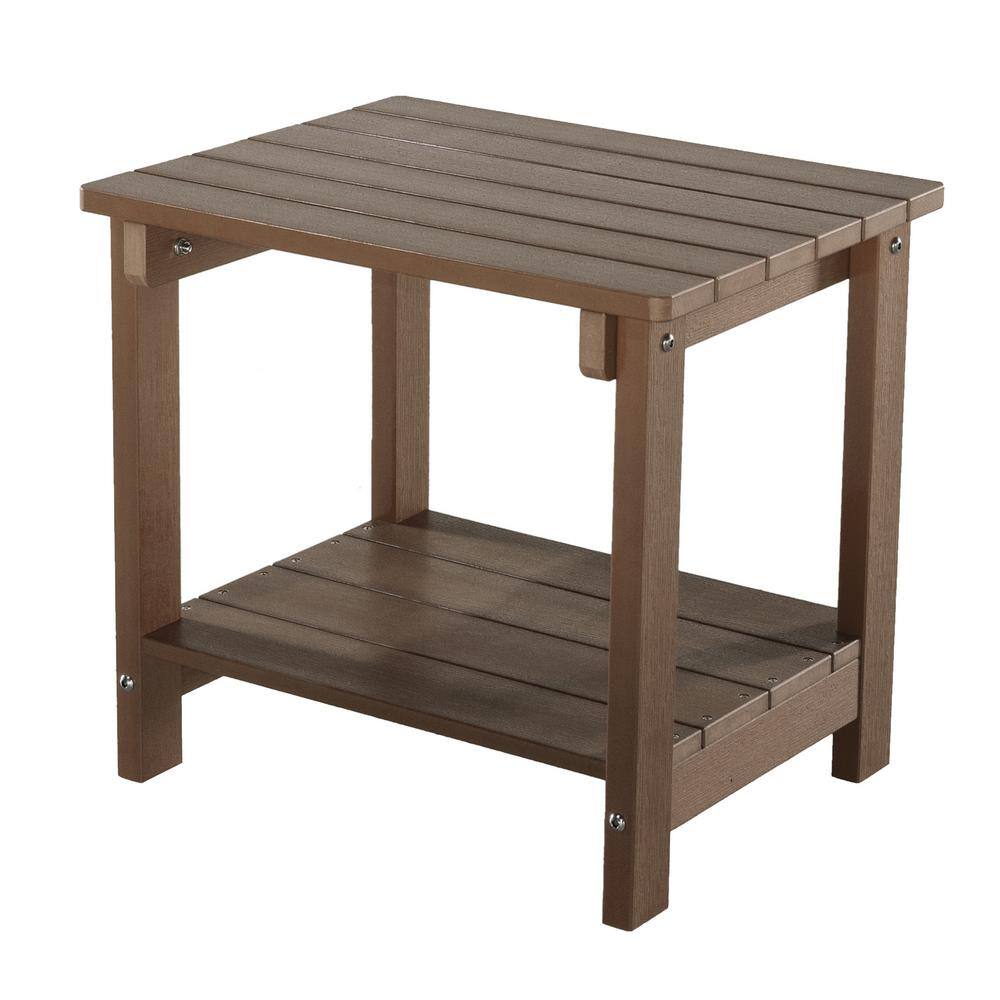 Key West Brown Wood Outdoor Patio Rectangular Side Table (1-Piece)