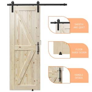 30 in. x 84 in. K Model Unfinished Natural Solid Wood Interior Sliding Barn Door with Hardware Kit