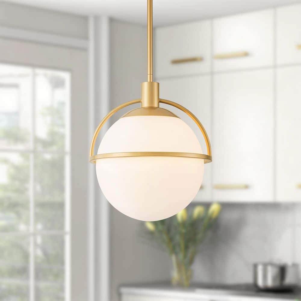 9.84 in. 1-Light Gold Modern Globe Opal White Hanging Pendant Light price history on PriceWatchPro