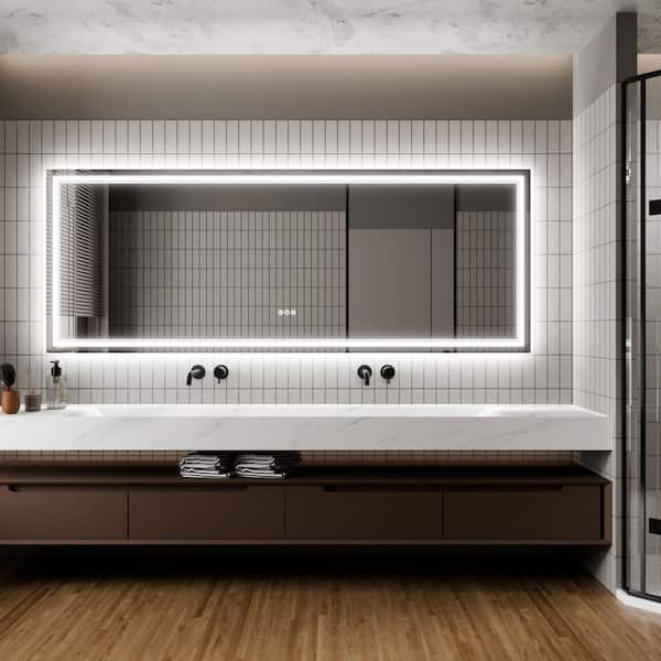 JimsMaison 84 in. W x 32 in. H Rectangular Frameless Anti-Fog LED Light Vertical Wall Mounted Bathroom Vanity Mirror in Silver