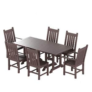 Hayes 7-Piece HDPE Plastic Outdoor Patio Rectangle Table Dining Set with Arm and Side Chairs in Dark Brown