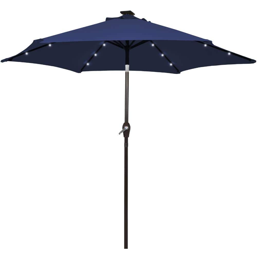 10 ft. Polyester and Metal Market Patio Umbrella with Solar LED Lights, Crank Lift, Push Button Tilt, Navy price history on PriceWatchPro