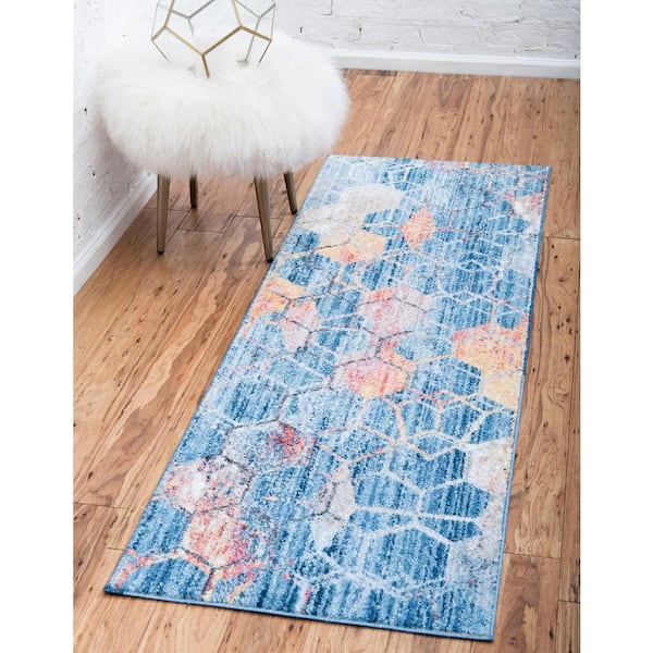 Blue 2 ft. x 6 ft. Rainbow Runner Rug
