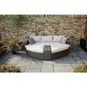 Alysa Brown 4-Piece Wicker Outdoor Patio Furniture Day Bed with Beige Cushions