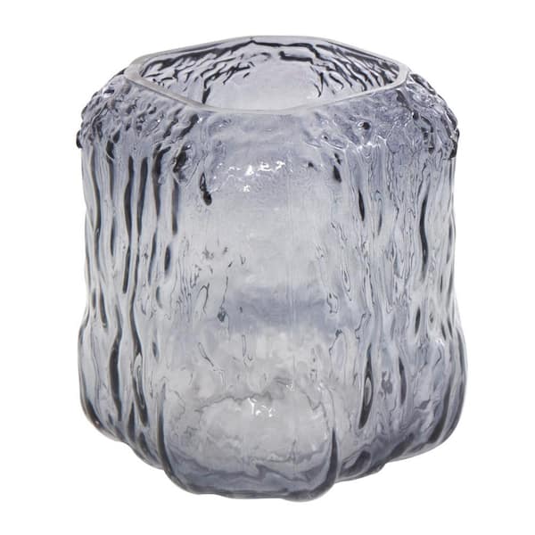 Litton Lane 7 in. Gray Handmade Dimensional Textured Square Ombre Glass Decorative Vase