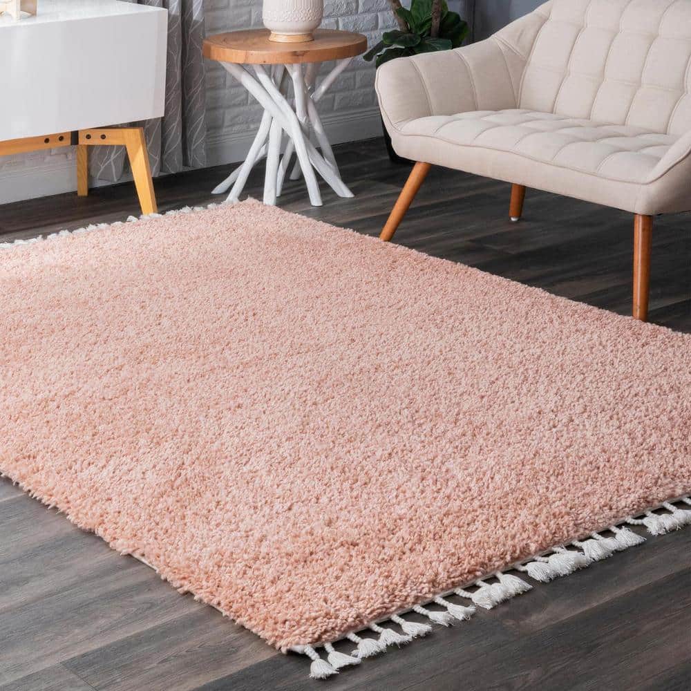 Luxe Braided Tassel Pink Shag Rug 2' x 3'