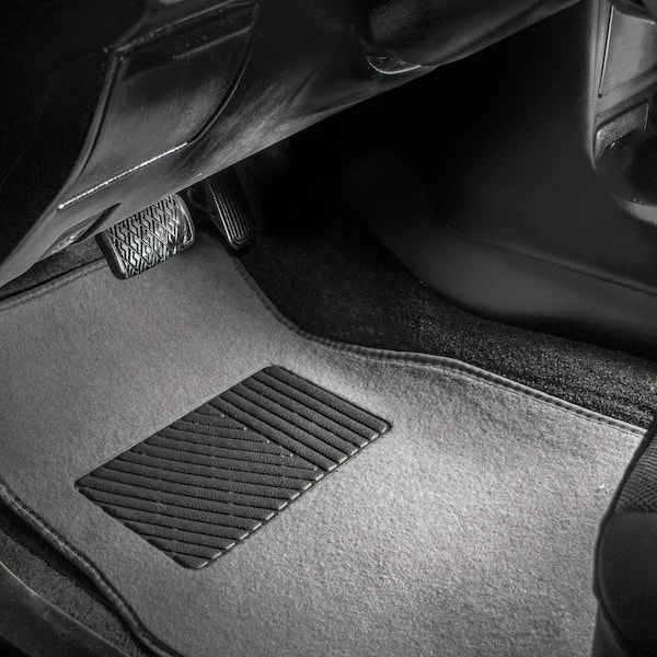 Gray 4-Piece Universal Premium Soft Carpet Floor Mats with Striped Heel Pad Floor Liners - Full Set