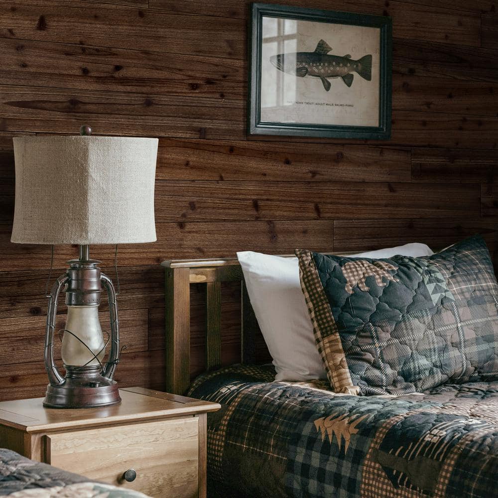 47.25" Brown Pine Wood Decorative Wall Paneling Planks