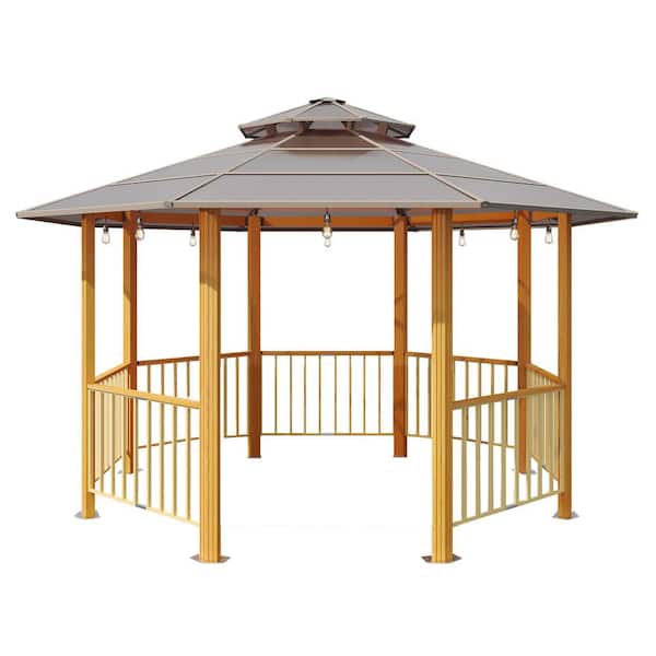 15 ft. x 15 ft. Outdoor Hardtop Octagonal Gazebo, Galvanized Steel Double Roof Canopy with Dual Rails and Ceiling Hook