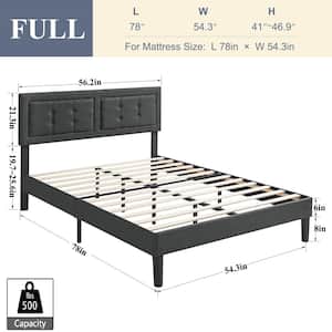 Metal + Wooden Bar Upholstered Premium Platform Bed, Grey Finely Polyfabric Upholstered Full Size Bed, 54.3"W