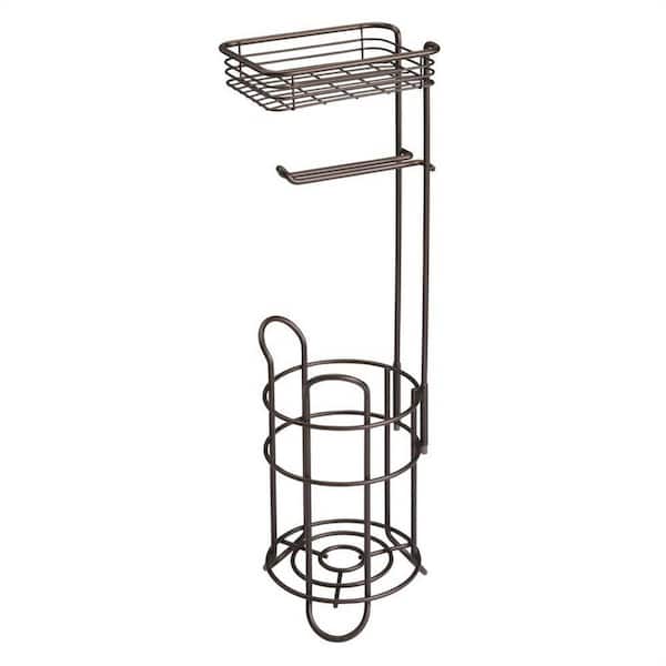 Freestanding Toilet Paper Holder Toilet Roll Dispenser with Storage Shelf in Bronze