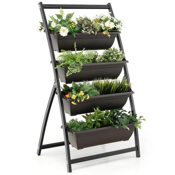 ANGELES HOME 26 in. x 20.5 in. x 49 in. Brown Metal 4-Tier Vertical Raised Garden Bed with 4 Containers and Drainage Holes