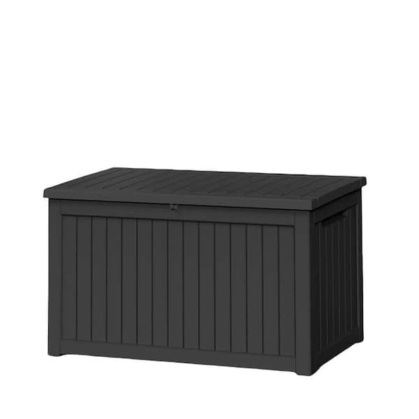 230 Gal. Plastic Deck Box Outdoor Storage Shed with Hydraulic Piston Design, Black