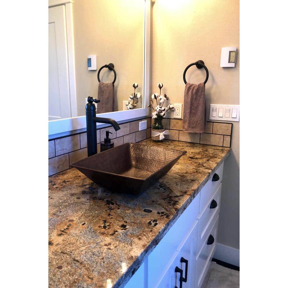 17" Rectangular Hammered Copper Wall-Mount Vessel Sink