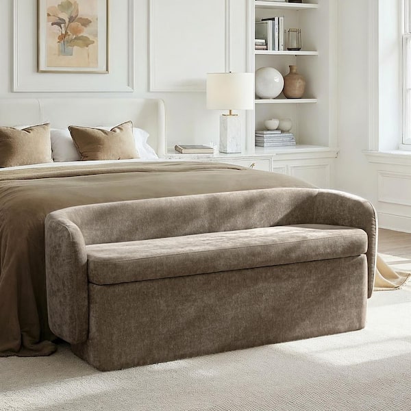 Agata Modern 61 in. Saddle Filp-Top Storage Bench with Backrest Seat
