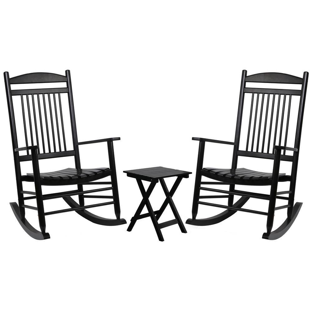 VEIKOUS Black Wooden Patio Outdoor Rocking Chair Set (3-Pieces)