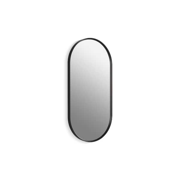 KOHLER Essential 18 in. W x 36 in. H Oval Framed Wall Mount Bathroom Vanity Mirror in Matte Black