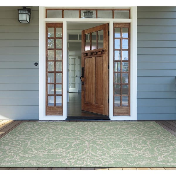 Monaco Summer Quay Ivory-Light Green 2 ft. x 8 ft. Indoor/Outdoor Runner Rug