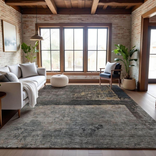 Mayfield Premium Machine Washable Abstract AMF1208 Coffee 5 ft. x 7 ft. 6 in. Area Rug