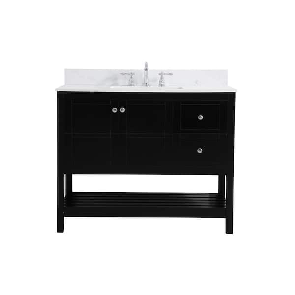 Unbranded Simply Living 42 in. W x 22 in. D x 34 in. H Bath Vanity in Black with Calacatta White Engineered Marble Top