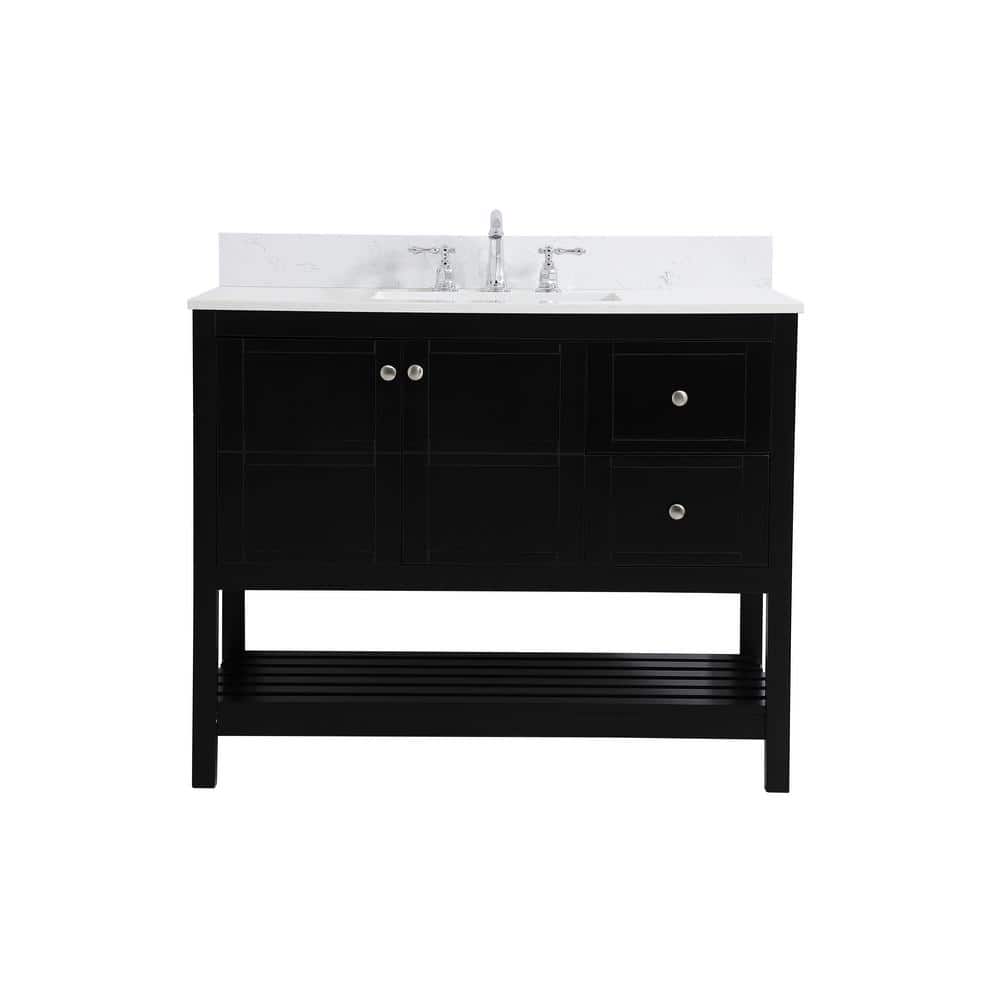 42 in. W Single Bath Vanity in Black with Engineered Stone Vanity Top in Wh