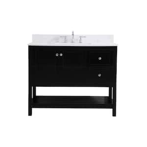 42 in. W Single Bath Vanity in Black with Engineered Stone Vanity Top in White with White Basin with Backsplash